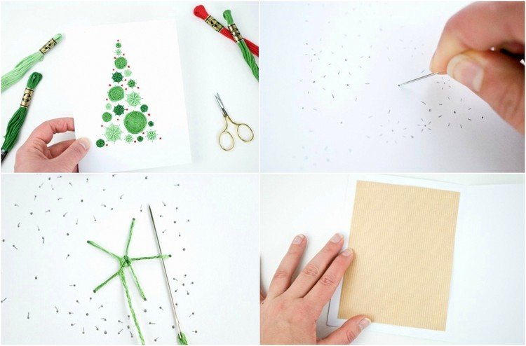 vyšívanie vianočných pohľadníc motív jedle návod