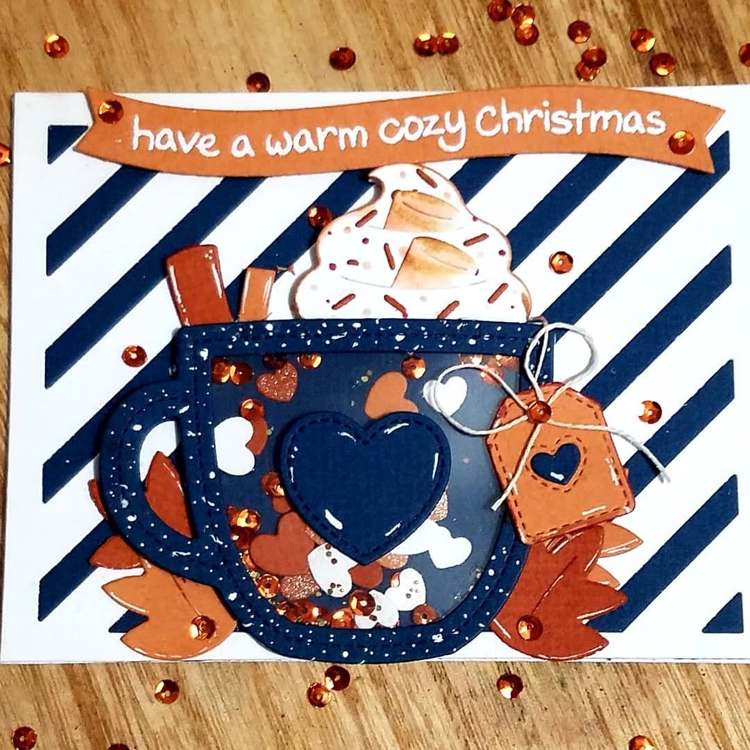 Vianočná pohľadnica v medenej a tmavo modrej farbe