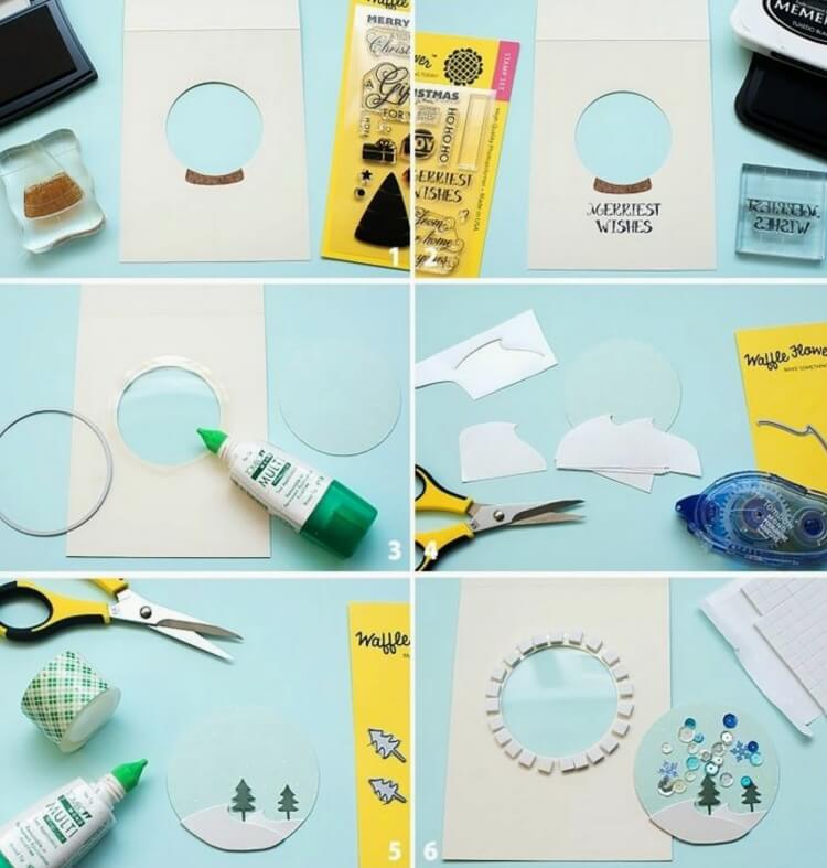 DIY vianočná pohľadnica snehové gule pokyny