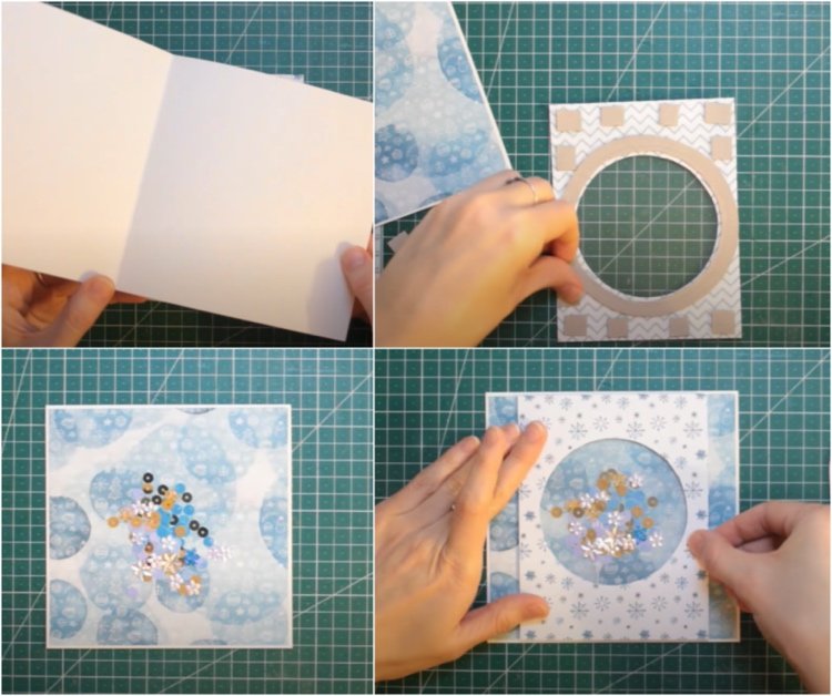 Vytvorte skladaciu kartu s vianočnou tematikou a trasúcim sa oknom