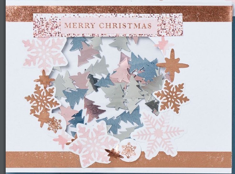 Moderná vianočná pohľadnica DIY v ružovom zlate a pastelových farbách