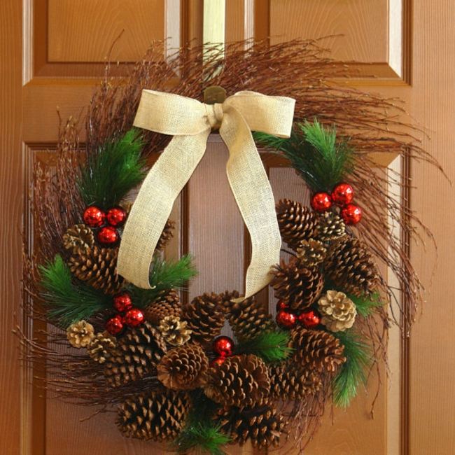 Šišky mini červené vianočné gule vianočné ozdoby ľanová mašlička