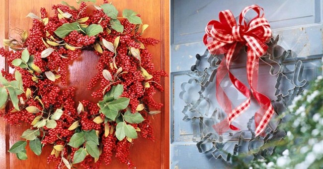 Veniec do dverí z prírodných materiálov šípkový zelený list stromu