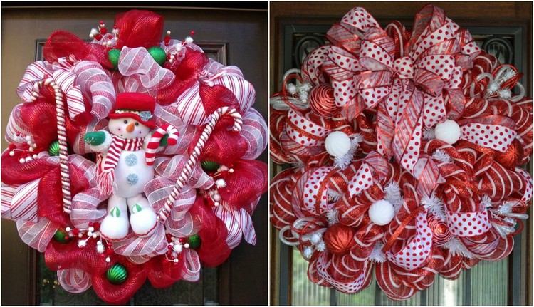 dekor tkanina pletivo vianočné vence nápady červená biela