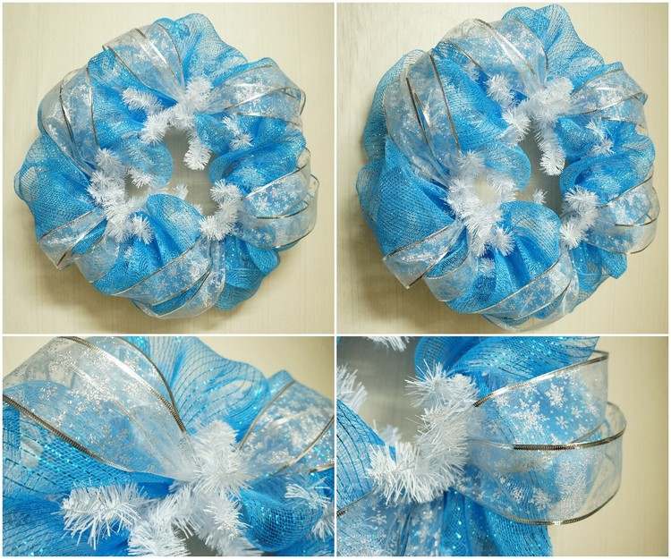 diy vianočný veniec zimné Vianoce modrá biela