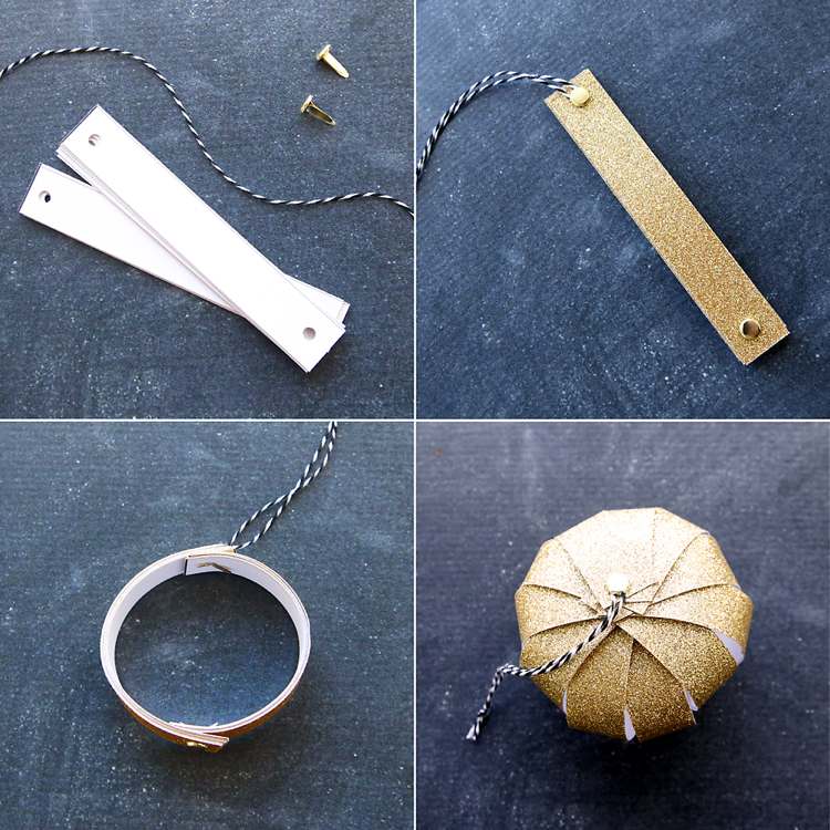 Vytvorte vianočné gule z papiera Pokyny krok za krokom s trblietavým papierom