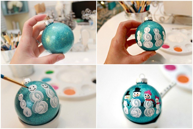 Rodinná maľba snehuliakov na vianočný stromček