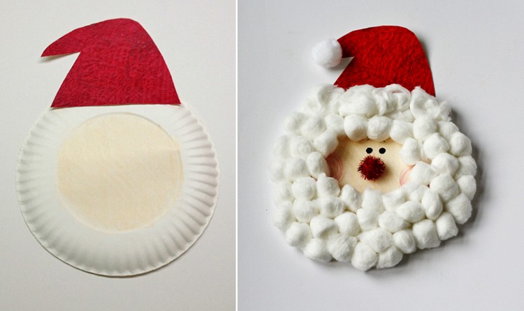 Santa Claus vyrába ručné práce z papierových tanierov a vatových tampónov santa claus-drotárstvo-papierové taniere-maľovanie-vaty-guličky-lepenie
