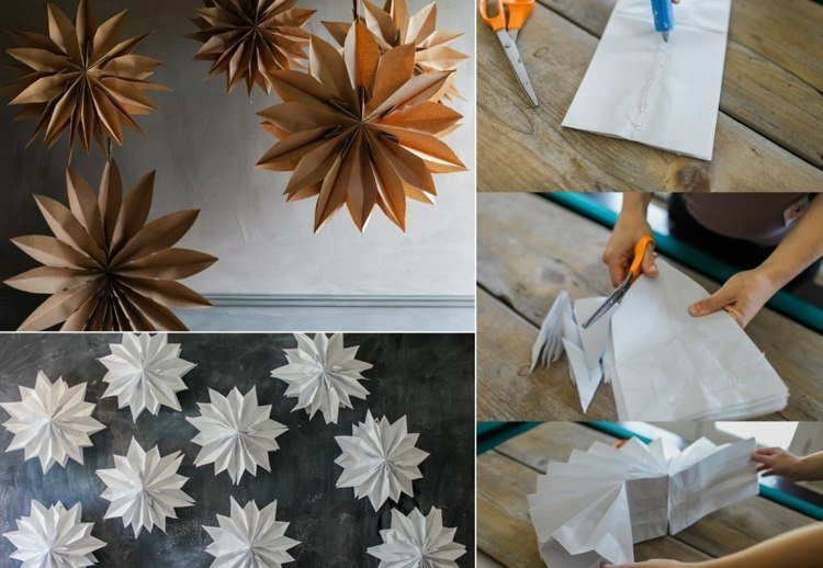 Jednoduchý nápad na vianočnú hviezdu vyrobenú z papierových vrecúšok