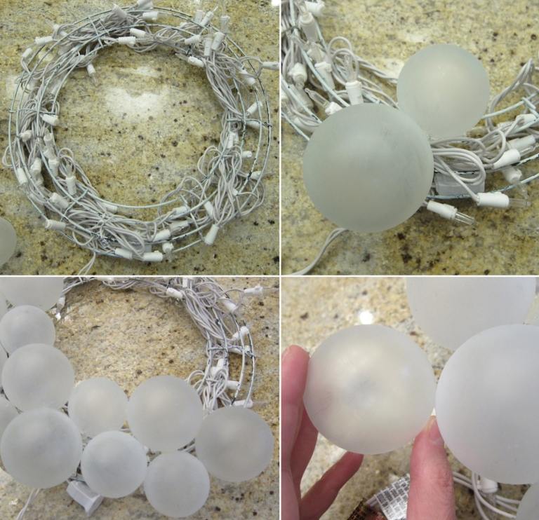 Vyrobte si veniec zo svetiel a ozdobte ho ľadovými guličkami na vianočný stromček