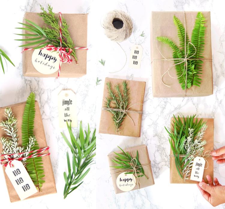 Tinker vianočné balenie s baliacim papierom a prírodnými materiálmi