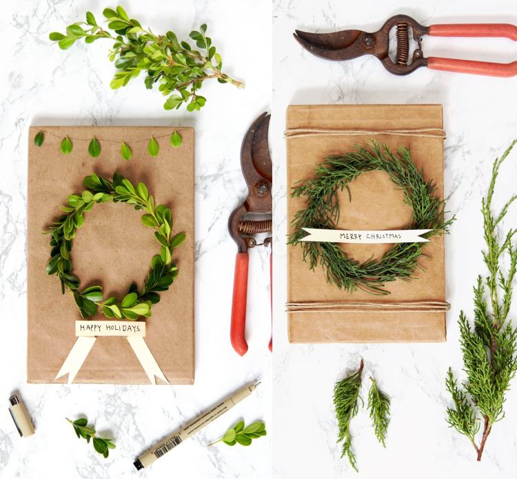 Vyrobte si darčekové balenie z prírodných materiálov sami, ozdobte baliaci papier bobkovým listom a cyprusovými ratolesťami