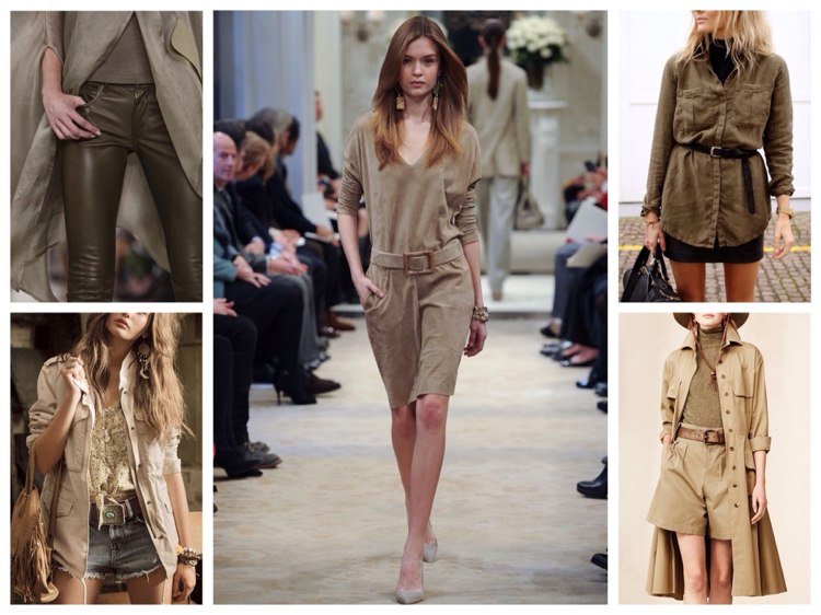 Oblečenie v khaki a béžovom štýle v štýle Safari