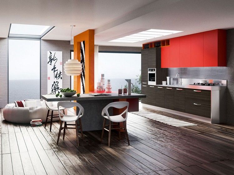 Kuchynské fronty Wenge kombinované s červenou a oranžovou ktoré-farby-zápas-wenge-kuchyňa-červeno-oranžová-kombinované