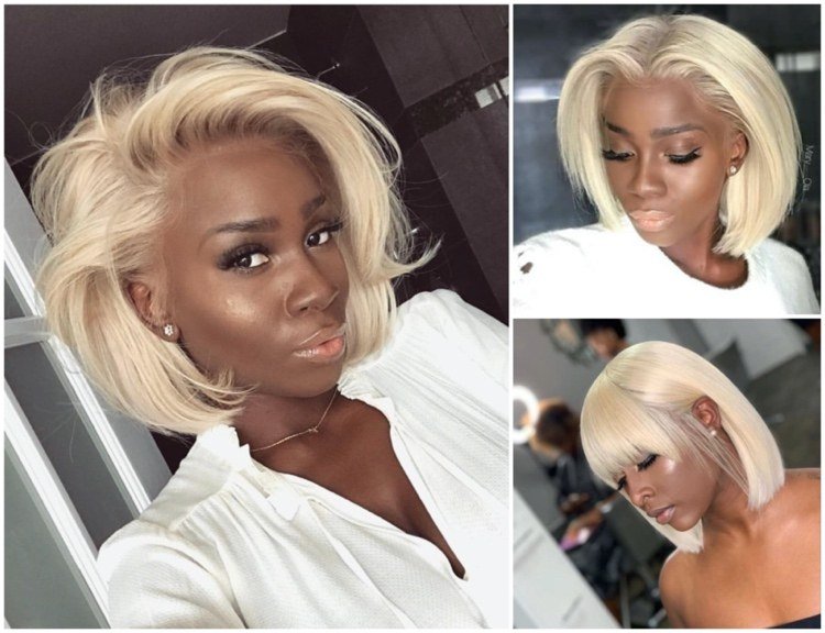 černoška s blond vlasmi po bradu - rôzne varianty účesu bob