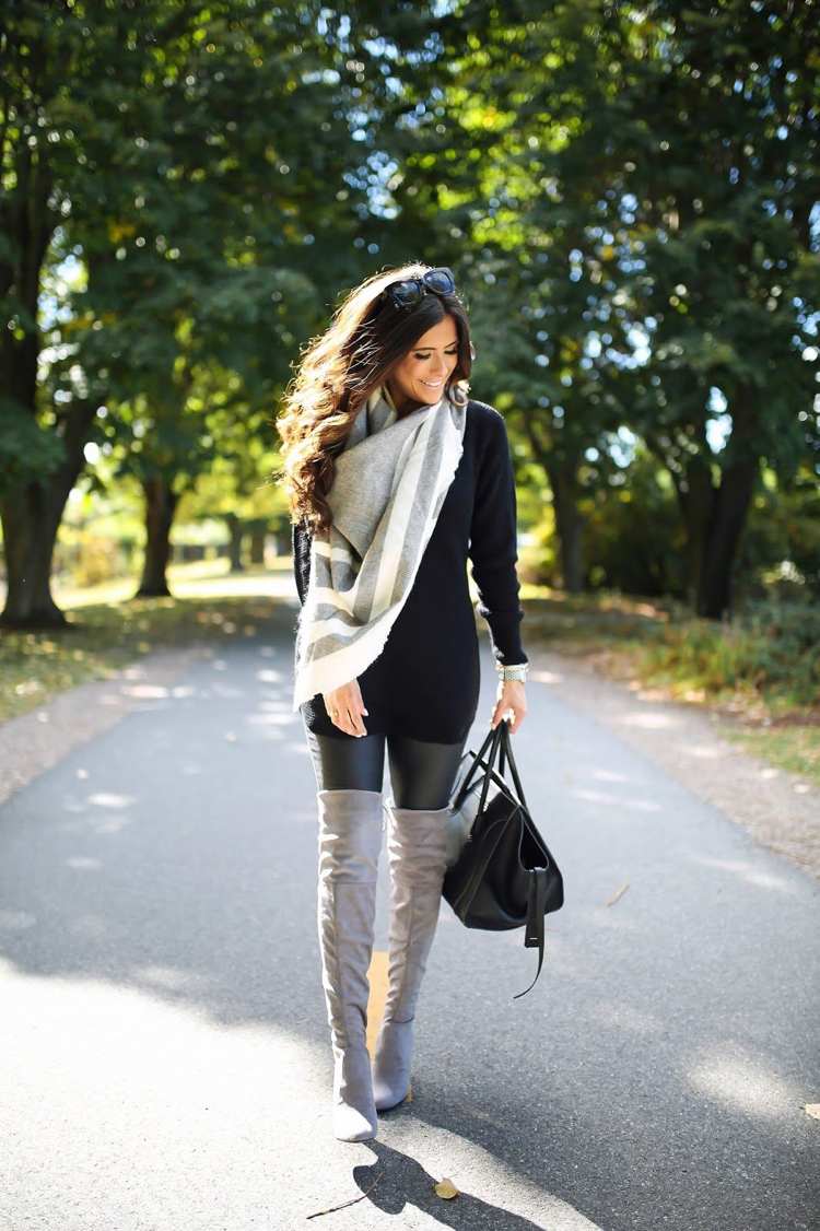 Svetlohnedé semišové čižmy nad kolená s dlhým topom v čiernej farbe