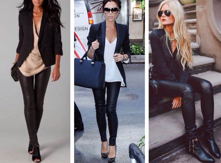 Skombinujte kožené legíny s lodičkami, členkovými topánkami a členkovými topánkami