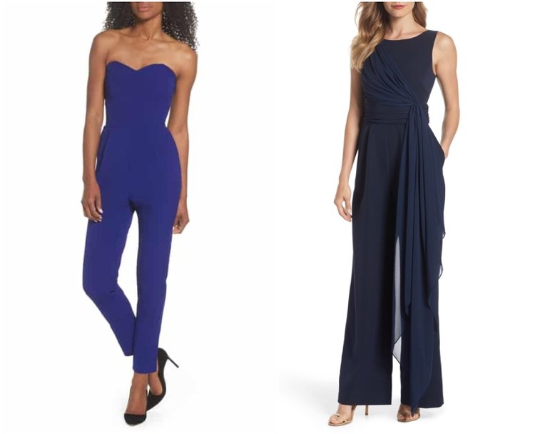 čierne alebo béžové vysoké podpätky s modrou kombinézou