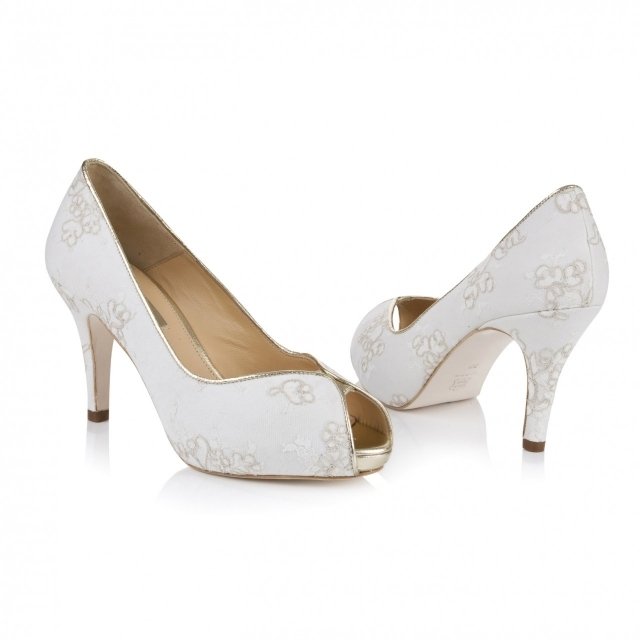Svadobná tkanina dekoratívny vzor-biela elegantná-otvorená špička do polovice päty Svadobné topánky hodvábny dekoratívny vzor-biela elegantná-otvorená špička stredne vysoká