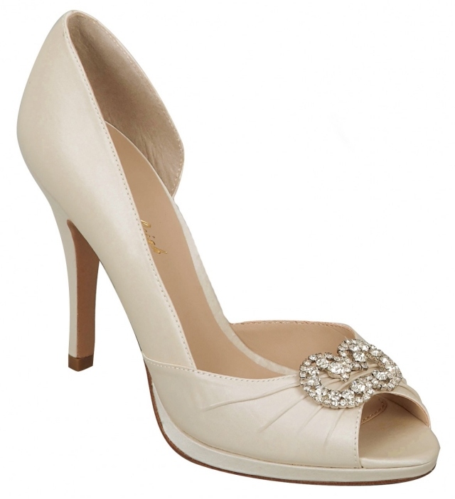 pootvorená svadobná obuv slonovinová kosť-otvorené špičky prstov perleťová dekorácia polootvorená svadobná obuv platforma slonovinová ozdoba na pery