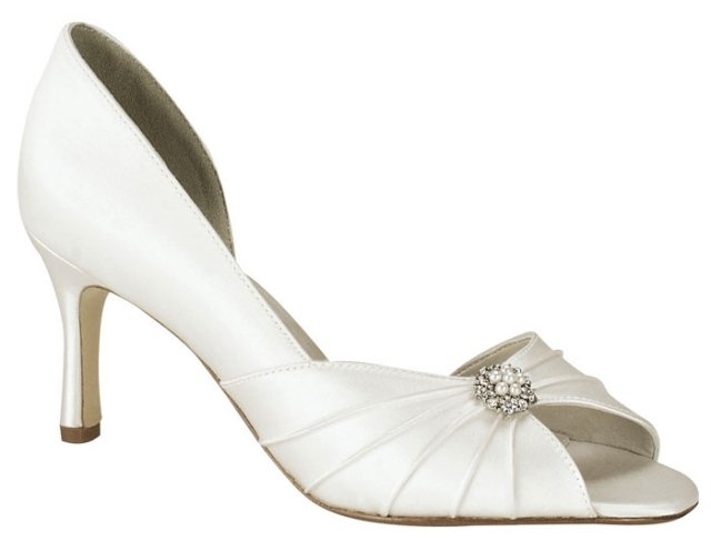 Očarujúce svadobné topánočky-bočný vysoký strih-dekorácia-perlové kamene Biela svadobná obuv bočne vysoký strih-stredne vysoký podpätok