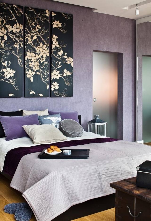 farba na stenu spálňa lila dekorácia kvety motívy farba steny-spálňa-orgován-dekorácia-kvetinové motívy
