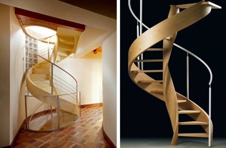 dizajn točité schodisko interiér drevo podkrovie špirálový tvar