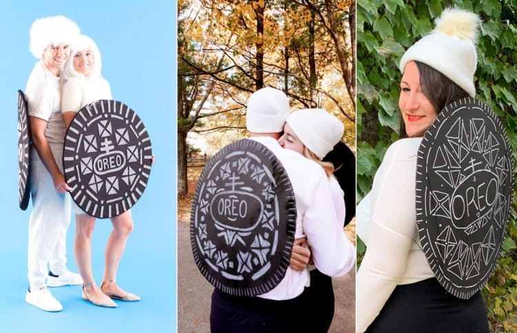 Kreatívny partnerský kostým v čiernej a bielej farbe - DIY sušienky Oreo