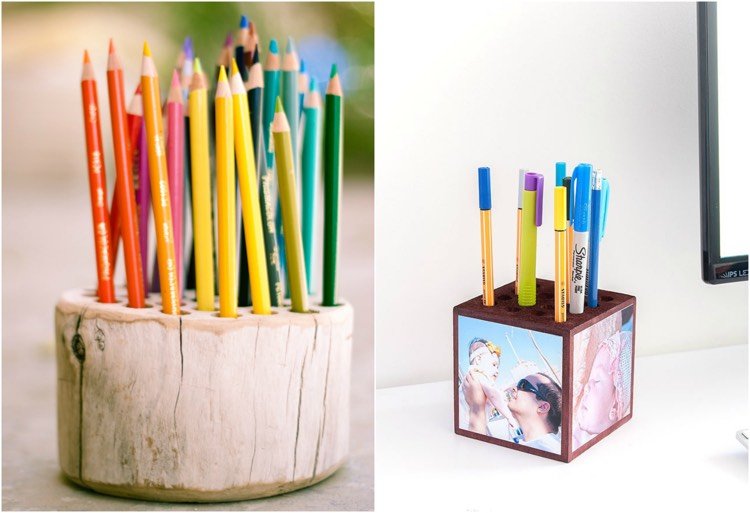 Držiak na pero z masívu alebo drevených kociek Práce s drevom s deťmi-nápady-držiak pera-deň matiek-darčeky-fotografie s detskou základnou školou