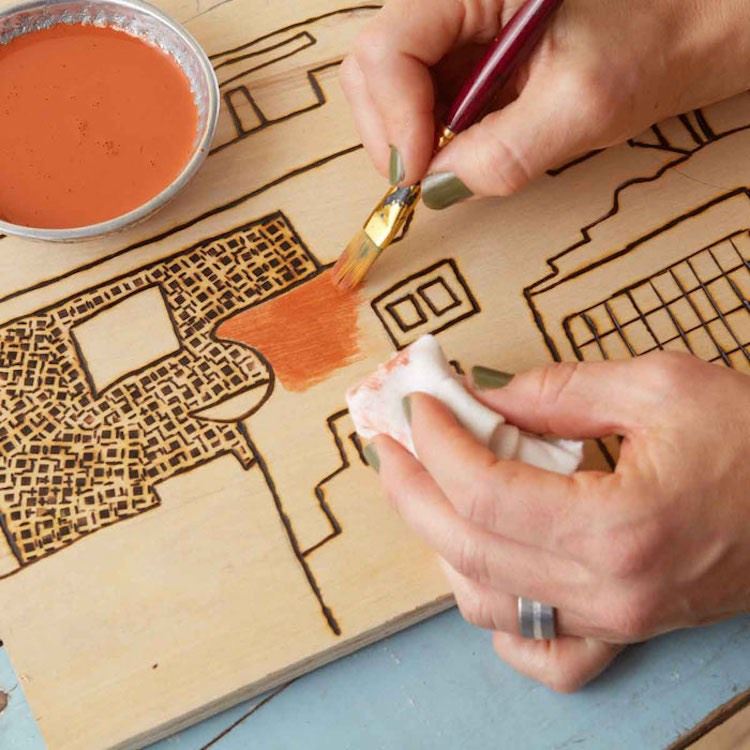 Pyrografia na drevenej doske pre začiatočníkov práca s drevom-deti-nápady-nástenná maľba-drevený panel-pyrografia-začiatočníci