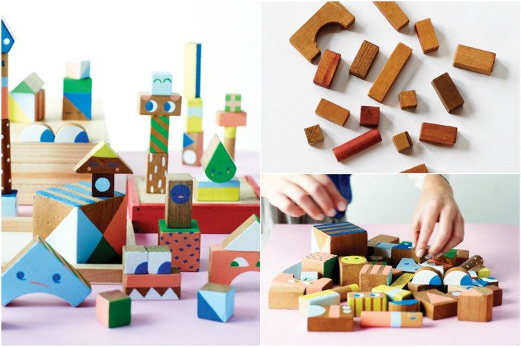 Hrajte sa s drevenými kockami v centre dennej starostlivosti Práce s drevom s deťmi nápady-denná starostlivosť-kocky-maliarske-veže-budova