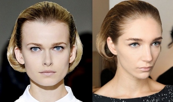 trendy vlasy z prehliadkového móla-vlhký look-krátky retro účes retro-hair-styling-bob-striktne-gélovité-mokré vlasy-kvapka-cez-uši