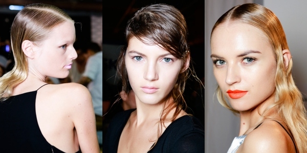 Varianty stylingu pre uhladené účesy pre rôzne dĺžky vlasov a vzhľad mokrých vlasov mokré vlasy-vzhľad-hviezdy-modelky-gél-zadný-elegantný-ležérny-letný účes