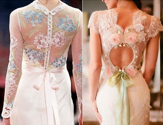 Bohato zdobené zadné výrezy s kvetmi dvoj svadobné šaty-detaily-späť-šik