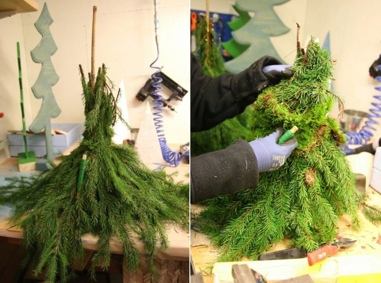 Jedličku zelenú pre trpaslíkov uviažte na drevenú palicu drôtom