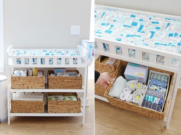 Prebaľovací pult s tromi úrovňami na prebaľovanie a na detské oblečenie a kozmetiku