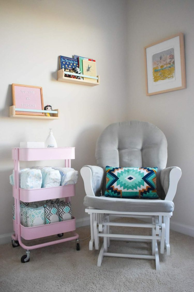 Raskog vozík s kolieskami od Ikea v ružovej farbe - mobilné uloženie príslušenstva na prebaľovanie