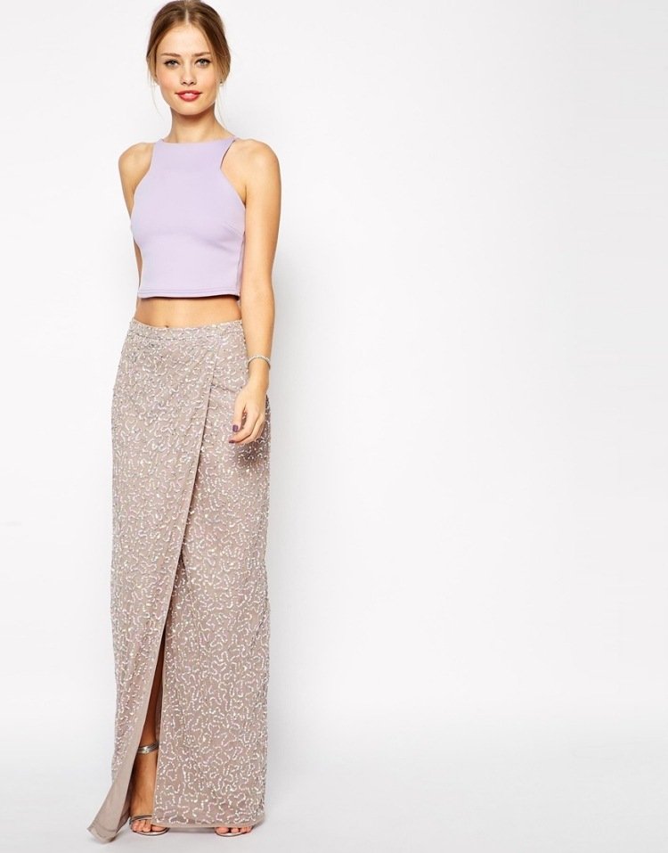 Zavinutá sukňa s rozparkom a peknou neutrálnou farbou Zbaliť sukňu ušiť nápad-začiatočník-rozparok-crop-top