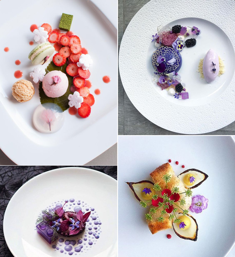 Dezert podávajúci jedlé kvety svetlej farby