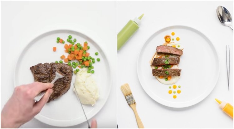 Pekne poukladajte jedlo, prílohu so zeleninou