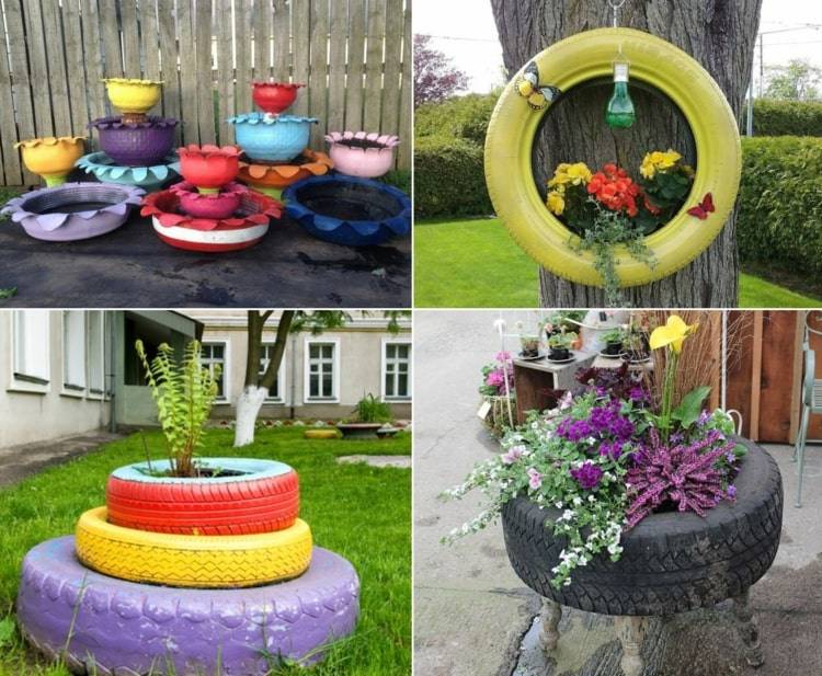 Nápady na návrh starých pneumatík pre záhradu, terasu a balkón