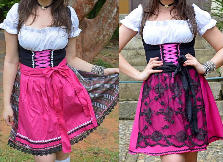 dirndl-šaty-mini-dĺžka-zástera-ružovo-čierna-čipka-biela-dirndl blúzka