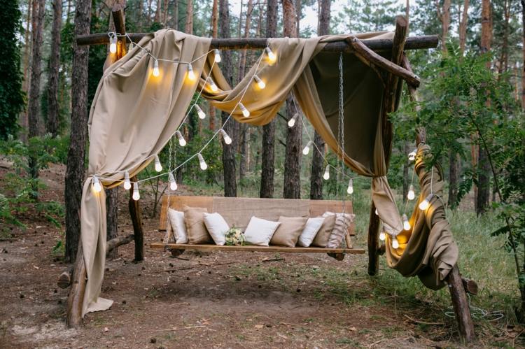 Záhradná svadba plánovanie dekorácie žiarovky rozprávkové svetlá