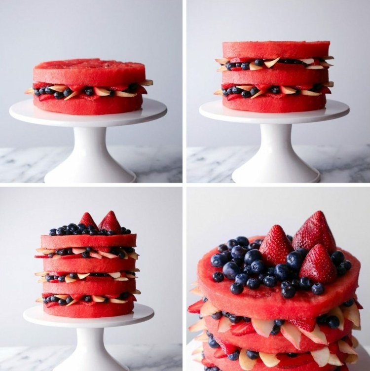 Návod na koláč vyrobený iba z ovocia - melón, broskyňa, jahody, jablko a čučoriedky