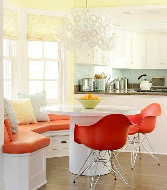 oranžová rohová lavica skupina retro