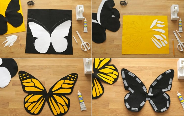 Vytvorte si krídla sami žltým a čiernym filcom a drôtom