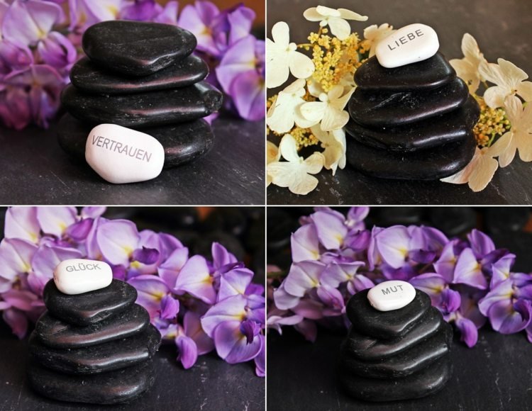 Maľujte kamene s láskou, šťastím, dôverou a odvahou ako slová