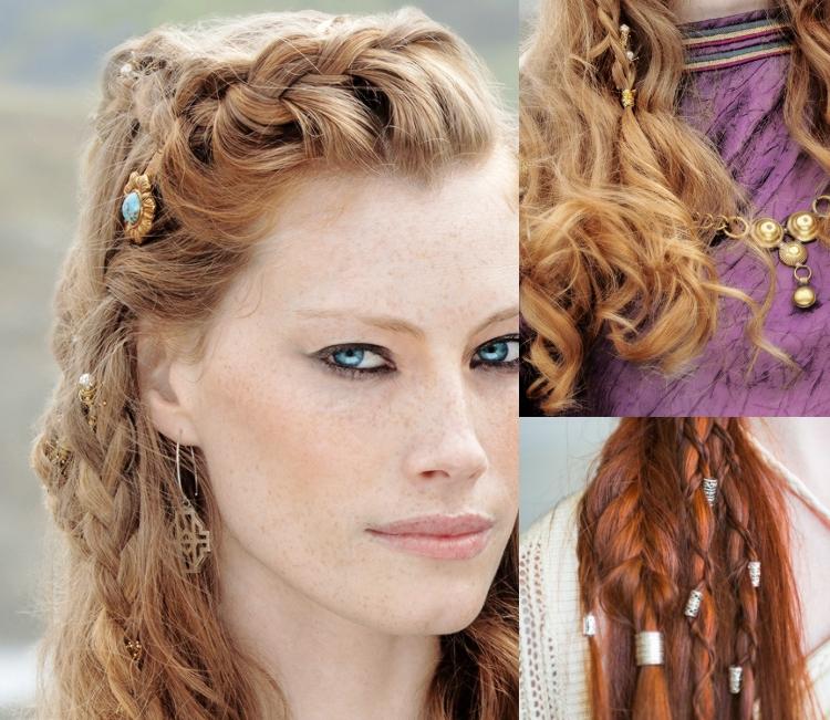 vikingské účesy ženy pigtail opulentná kráľovná asloug vlasové doplnky