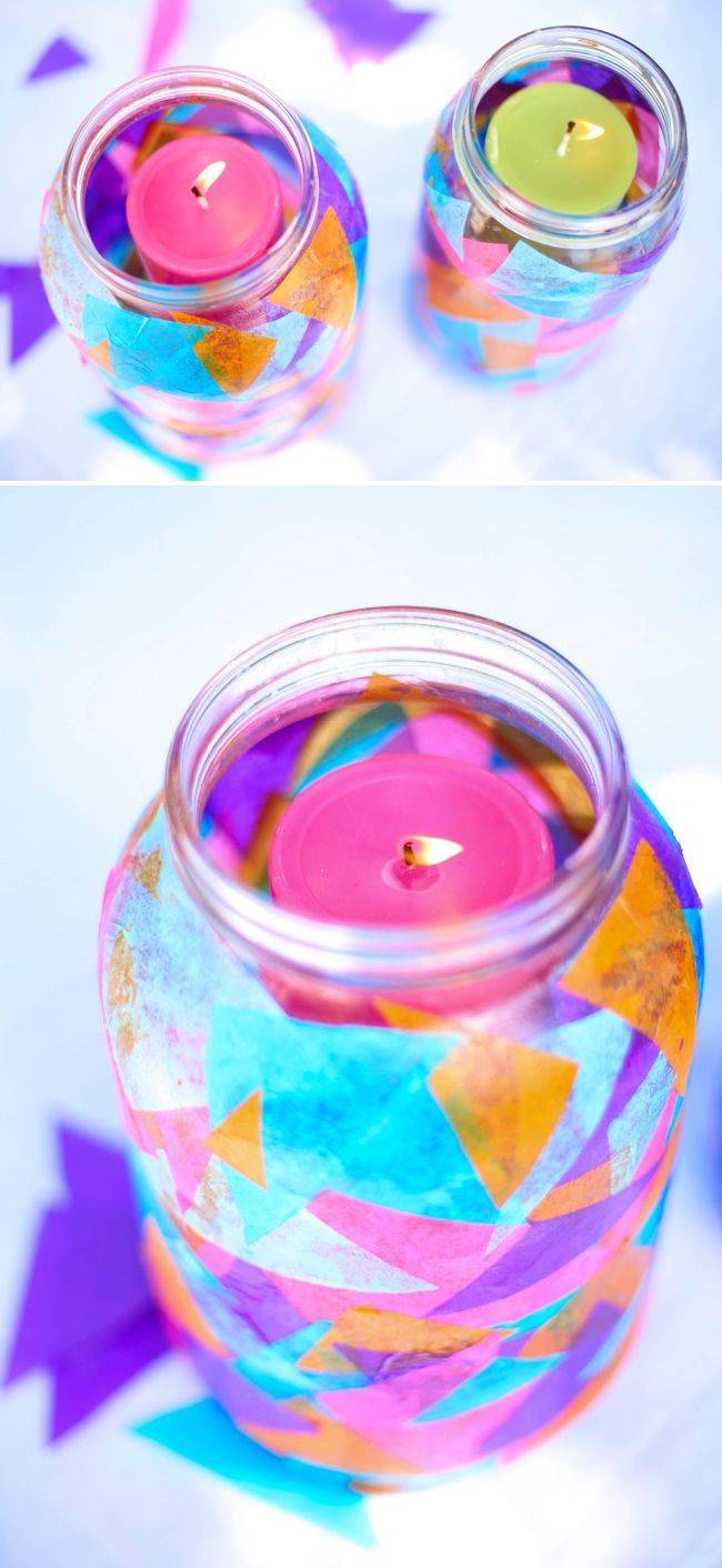 lampáše-záhradná párty-hodvábny papier-farebné-stĺpové-sviečky