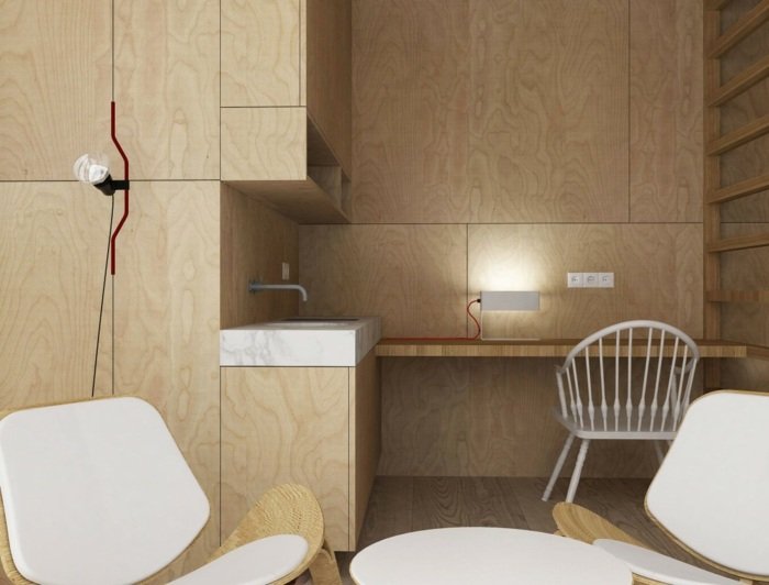 Chata na zimnú dovolenku s kancelárskymi priestormi drevený nábytok chata prázdniny bosnia prázdniny domáci stôl umývadlo